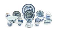 Seventeen Chinese Blue and White Porcelain Wares Diameter of largest 10 inches. — 19TH CENTURY