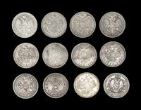 [RUSSIAN EMPIRE] Twelve Alexander III and Nicholas II Silver Rubles