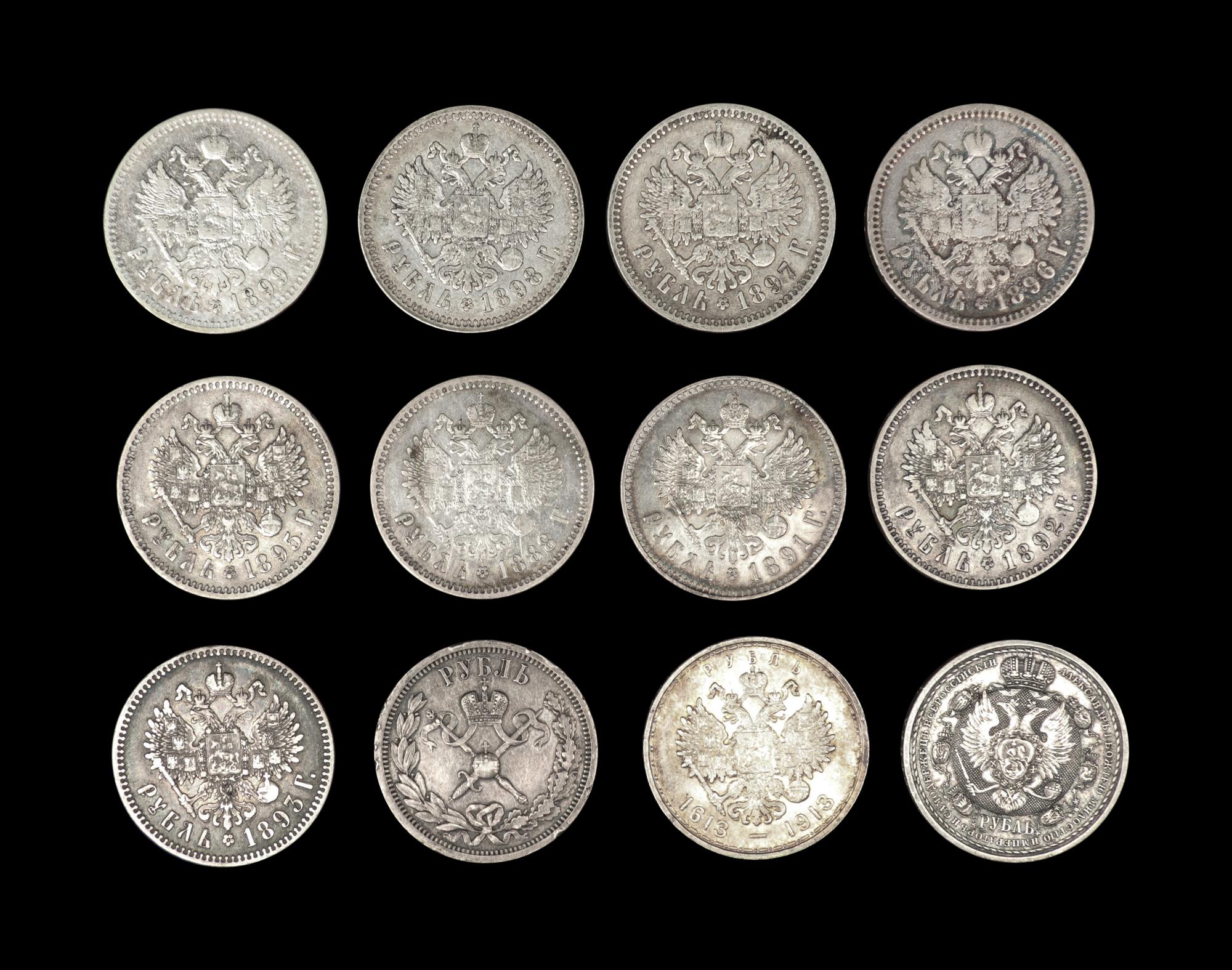 [RUSSIAN EMPIRE] Twelve Alexander III and Nicholas II Silver Rubles