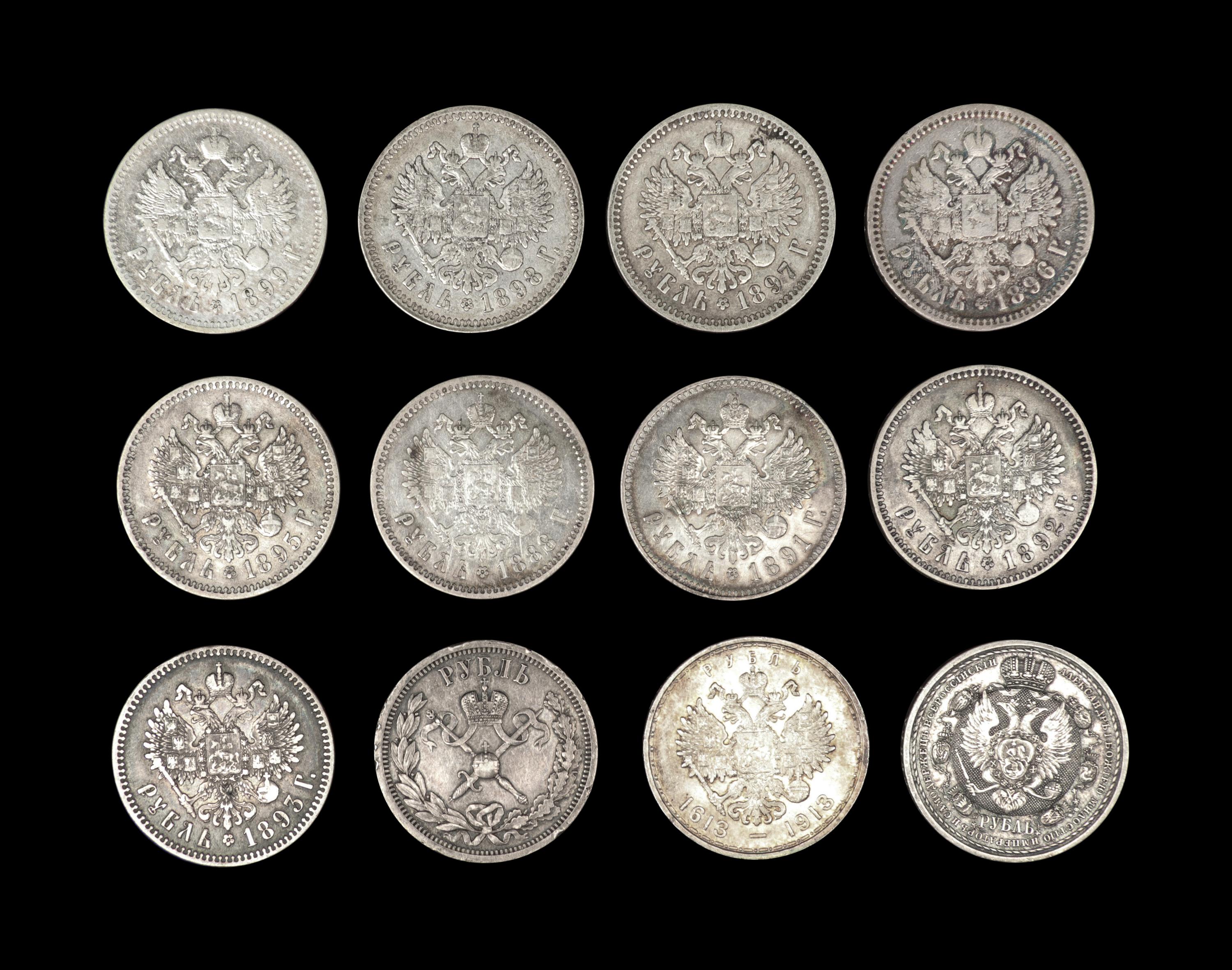 [RUSSIAN EMPIRE] Twelve Alexander III and Nicholas II Silver Rubles