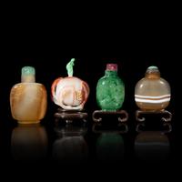 Four Chinese Jadeite and Agate Snuff Bottles, Late 19th-20th Century 近代 翡翠、瑪瑙鼻烟壺四支