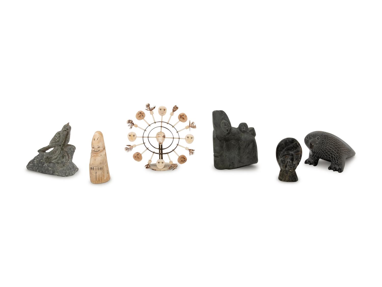 A Collection of Inuit Carved Stone and Bone Sculptures