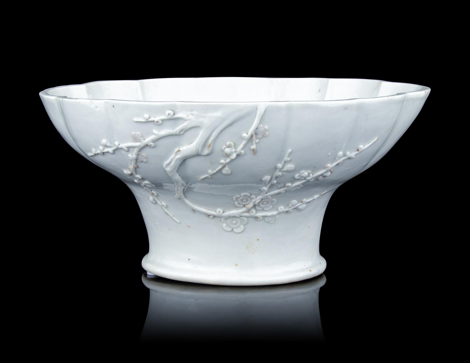 A Large and Unusual Blanc-de-Chine Porcelain Offering Bowl