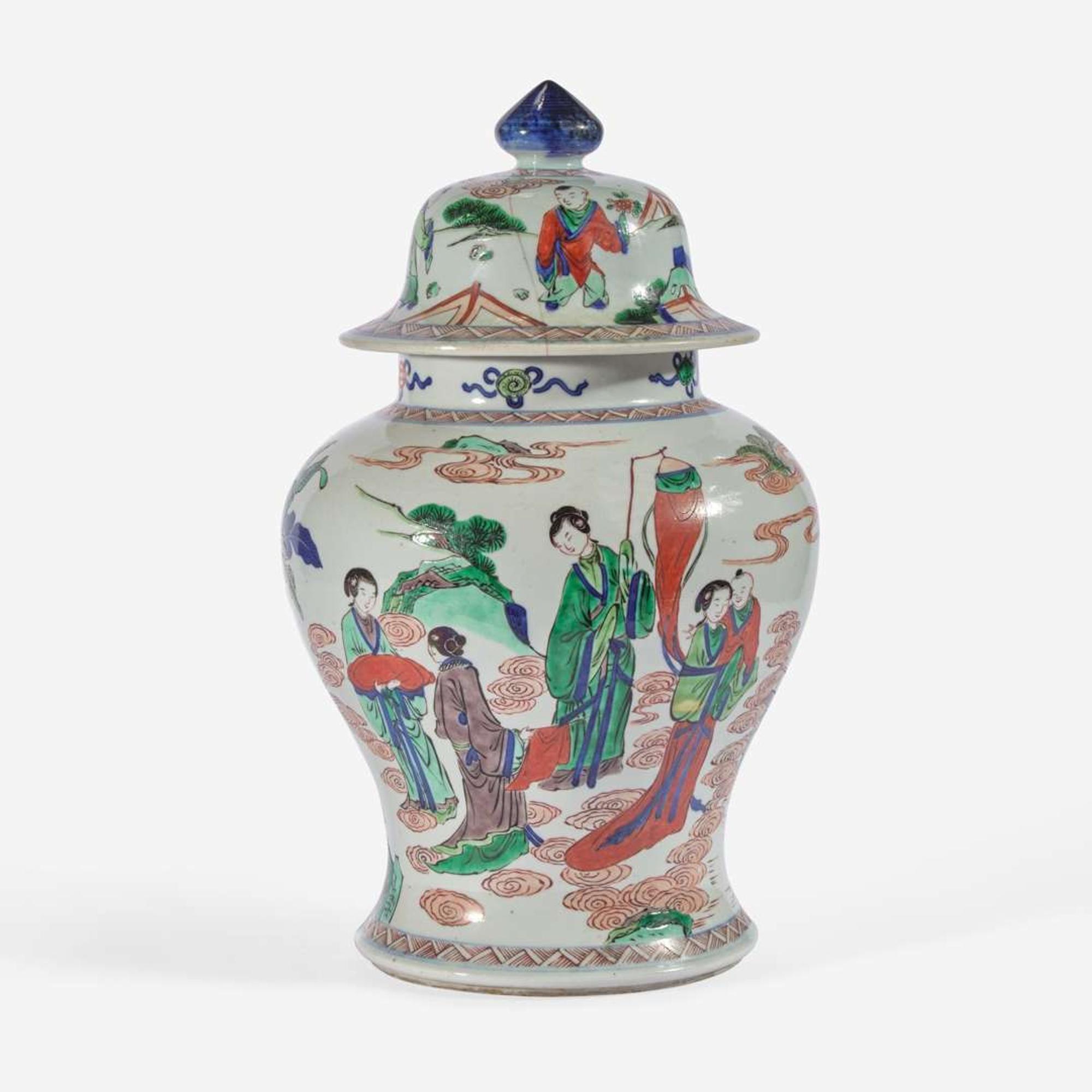 A Chinese wucai-decorated porcelain jar and cover 五彩盖罐 Kangxi period or later ??????