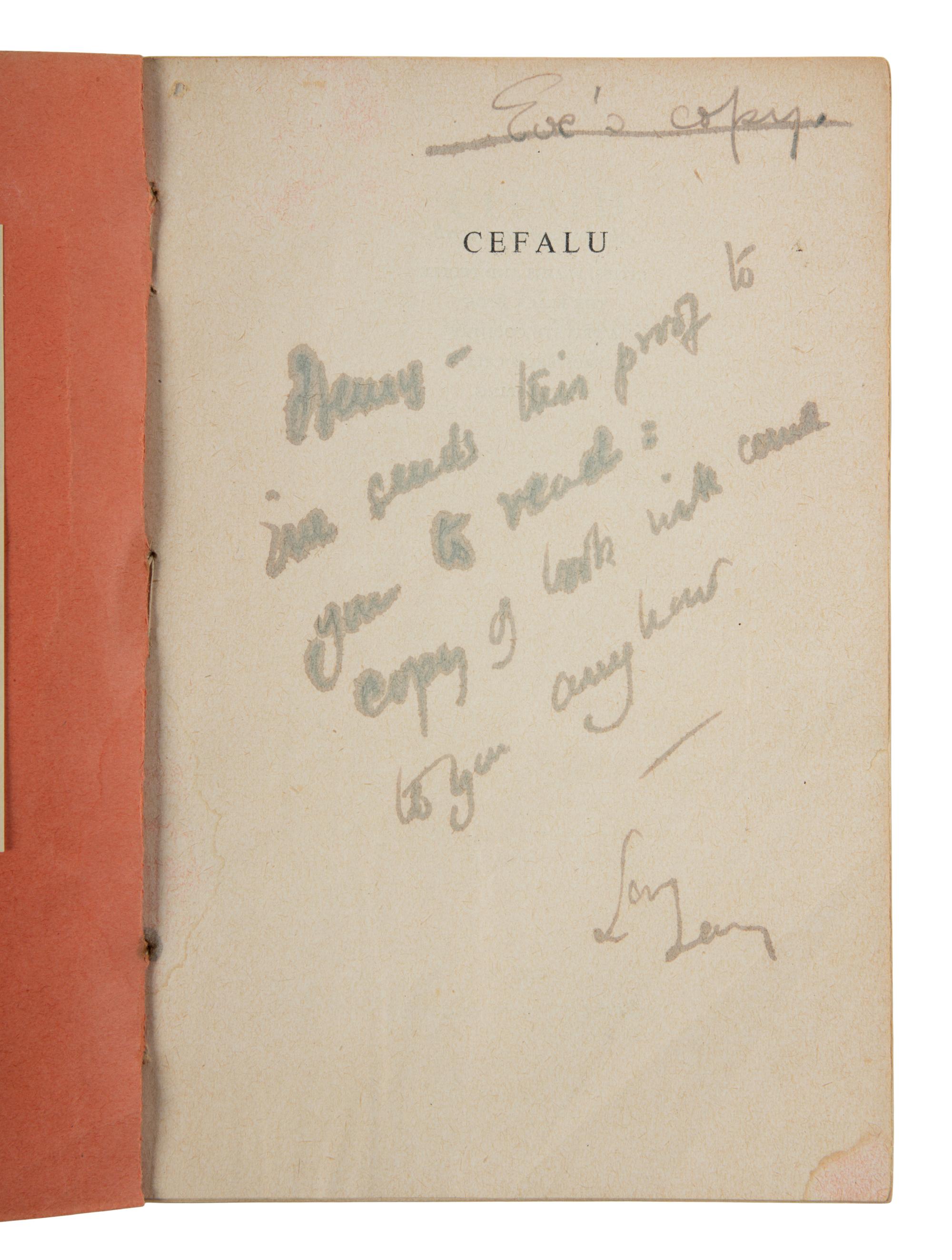 DURRELL, Lawrence (1912-1990). Cefalu . London: Editions Poetry, 1947.