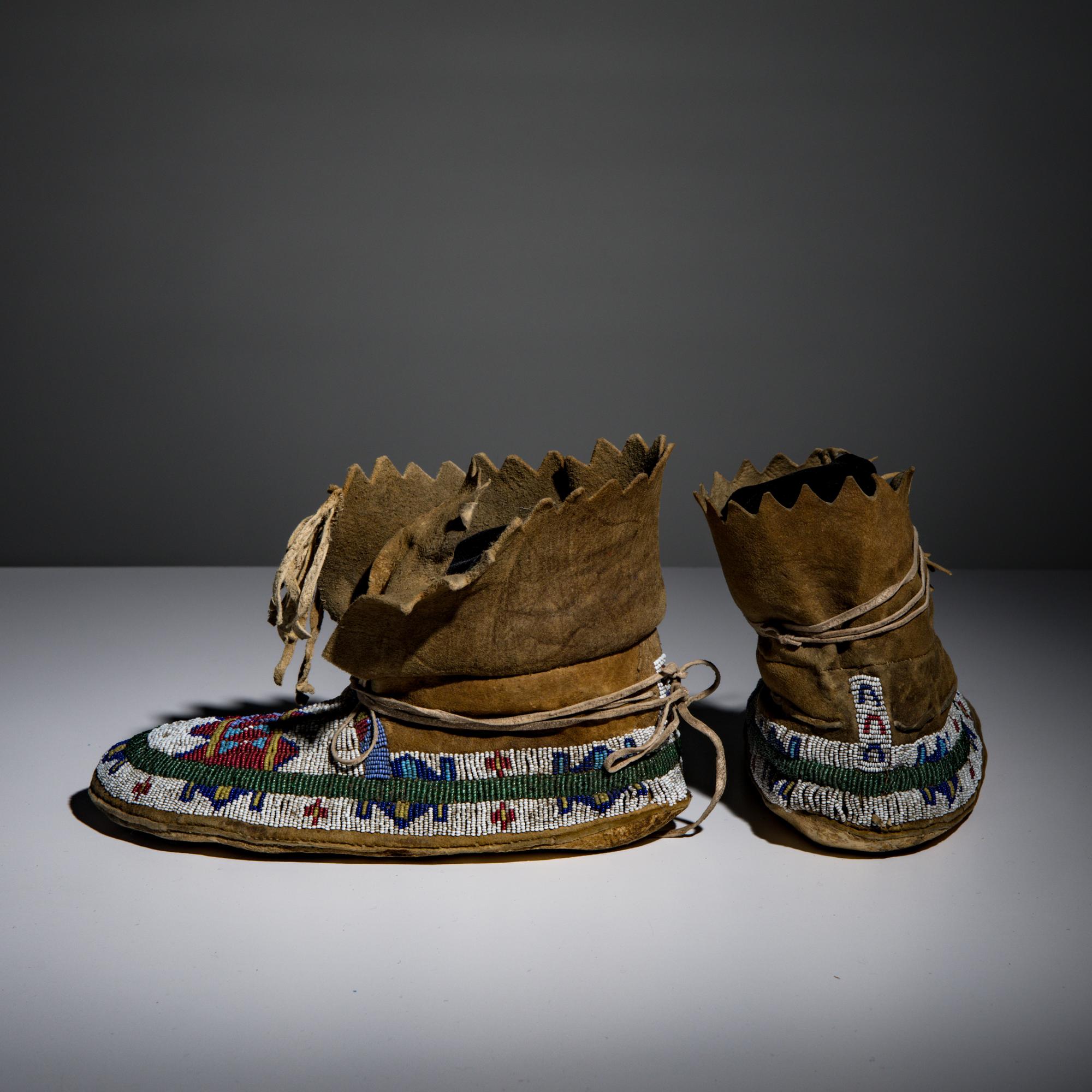 Shoshone / Bannock Beaded Hide Moccasins, with Horse Tracks