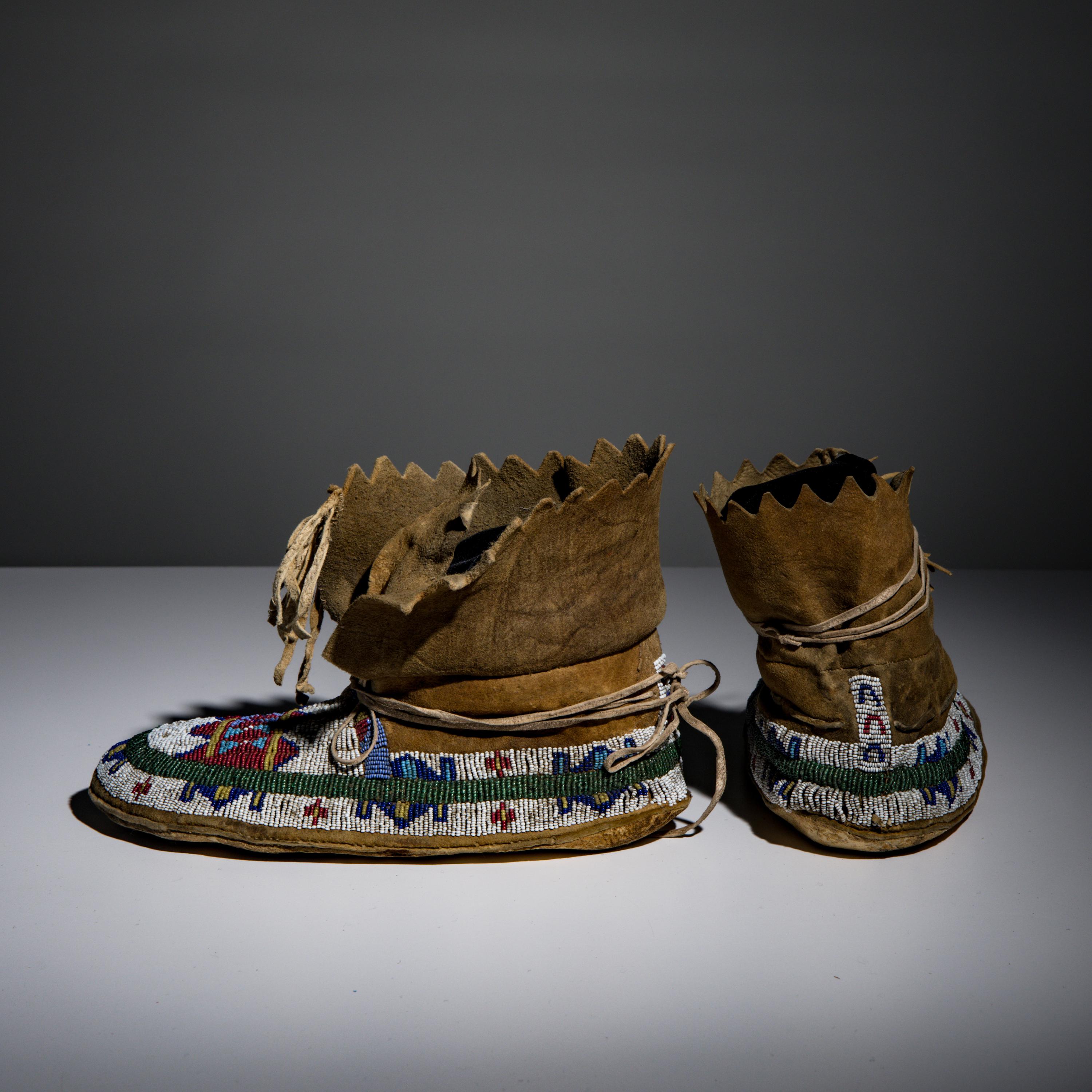 Shoshone / Bannock Beaded Hide Moccasins, with Horse Tracks