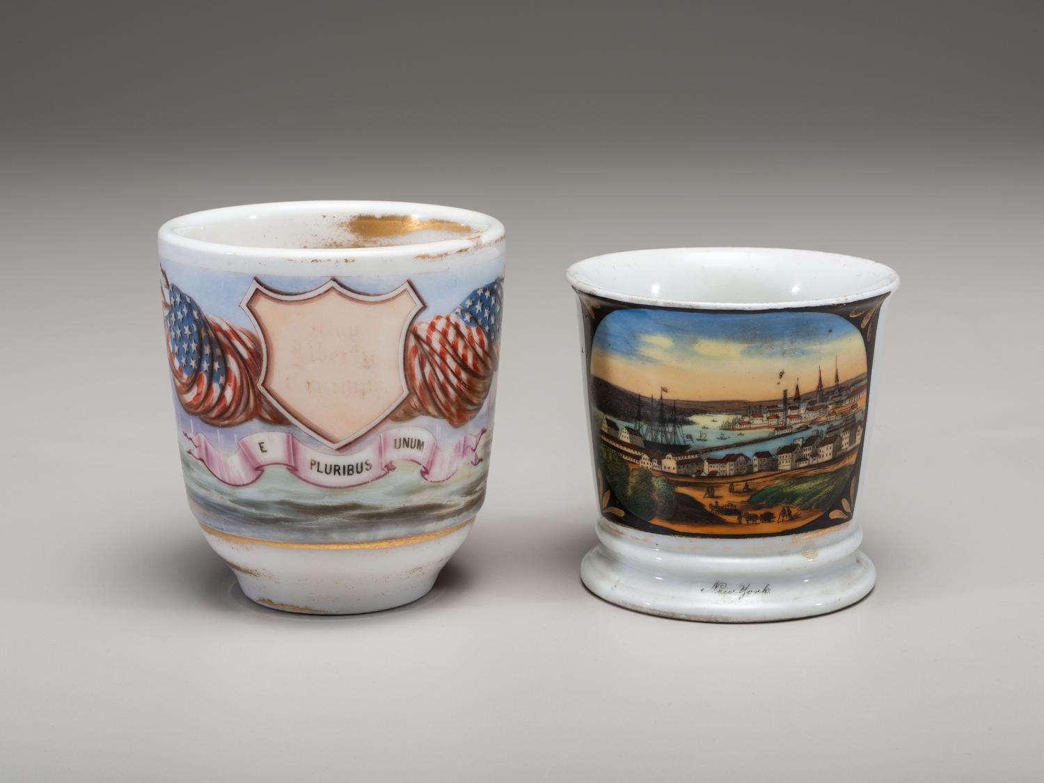 Two Painted Porcelain Shaving Mugs