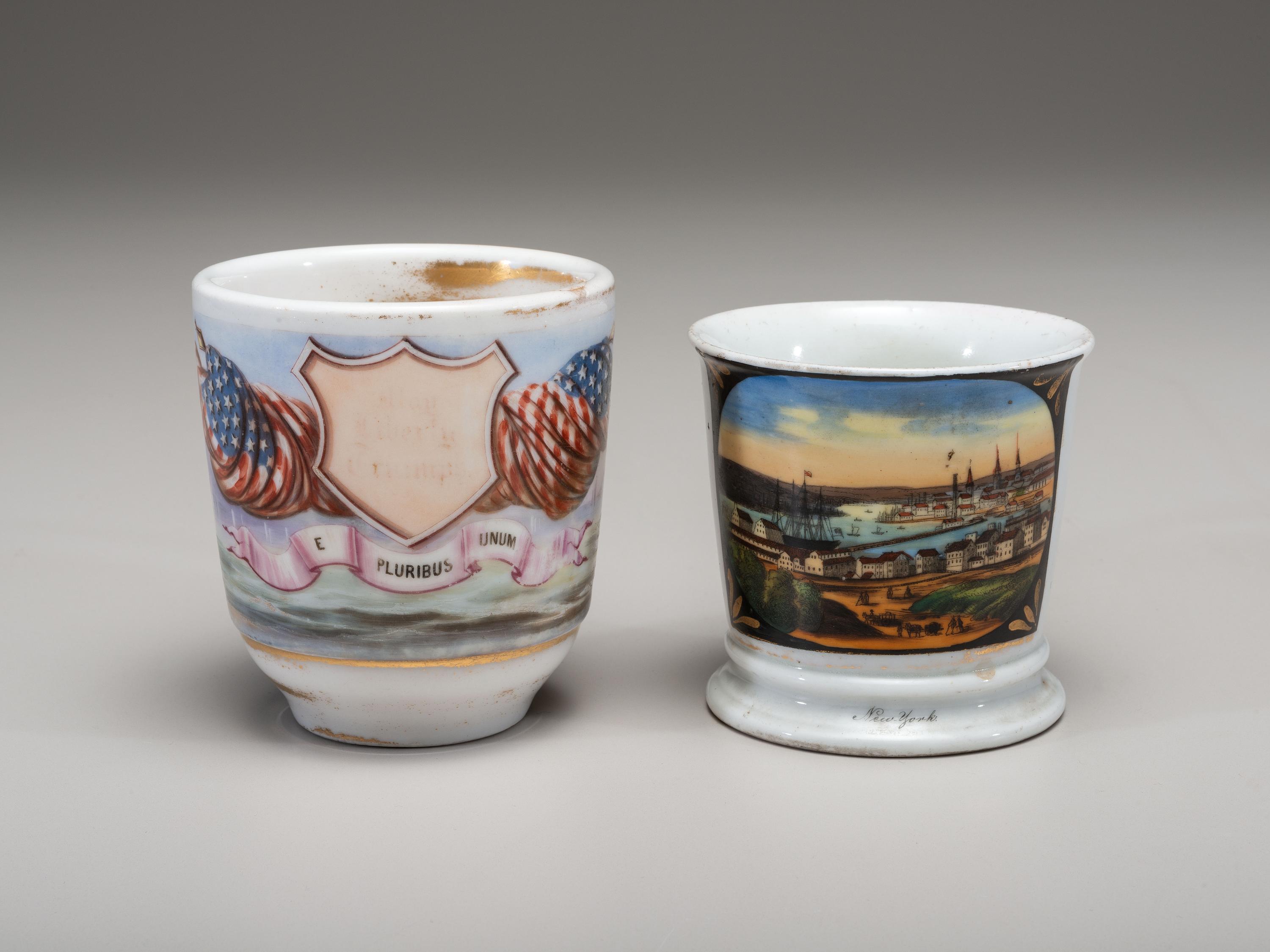 Two Painted Porcelain Shaving Mugs
