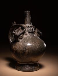 A Sican Blackware Stirrup Vessel