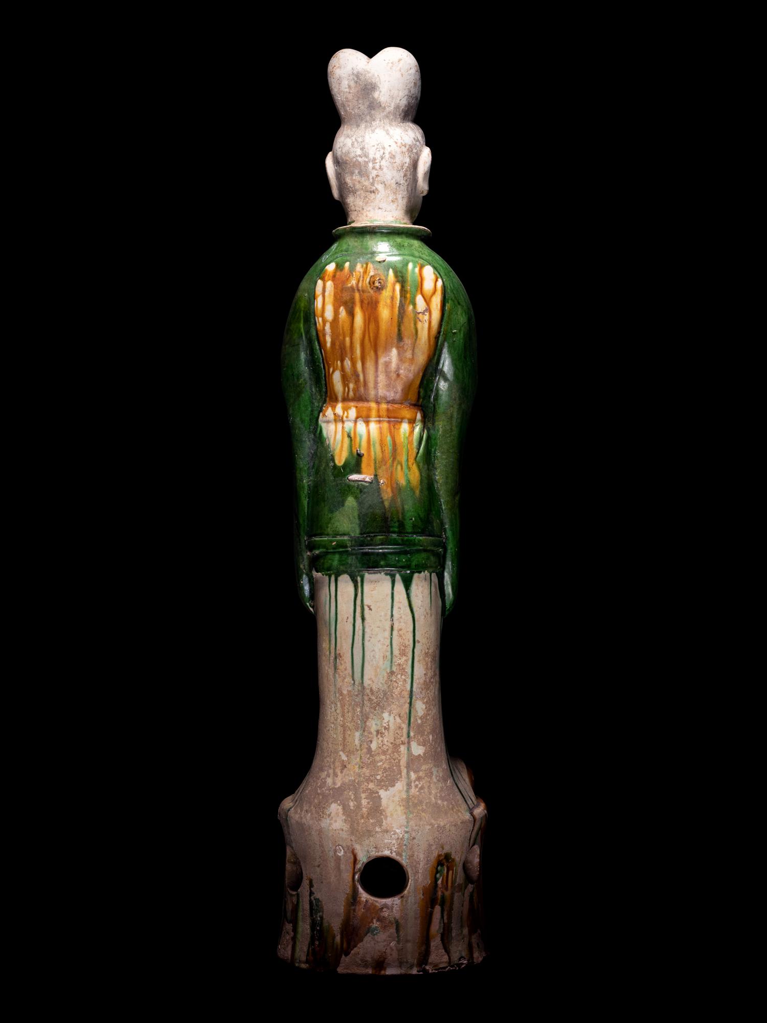 A Pair of Sancai Glazed Pottery Figures of Standing Officials