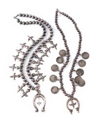 Pair of Petite Navajo Silver Squash Blossom Necklaces