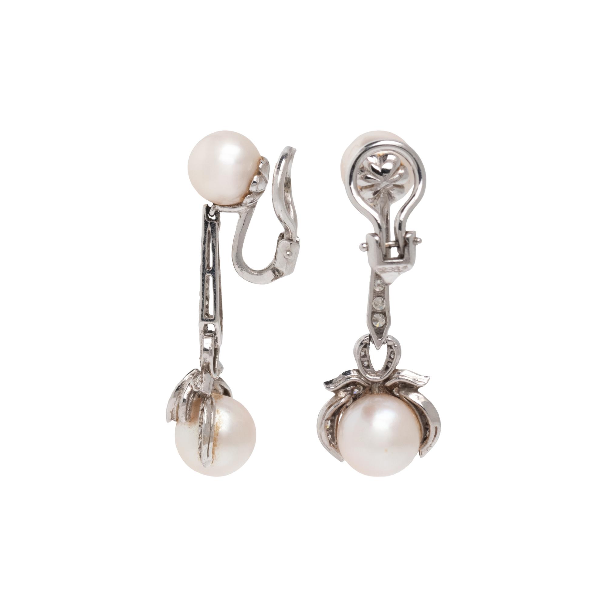 CULTURED PEARL AND DIAMOND CLIP EARRINGS