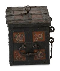A Continental Paint-Decorated and Iron Mounted Strong Box