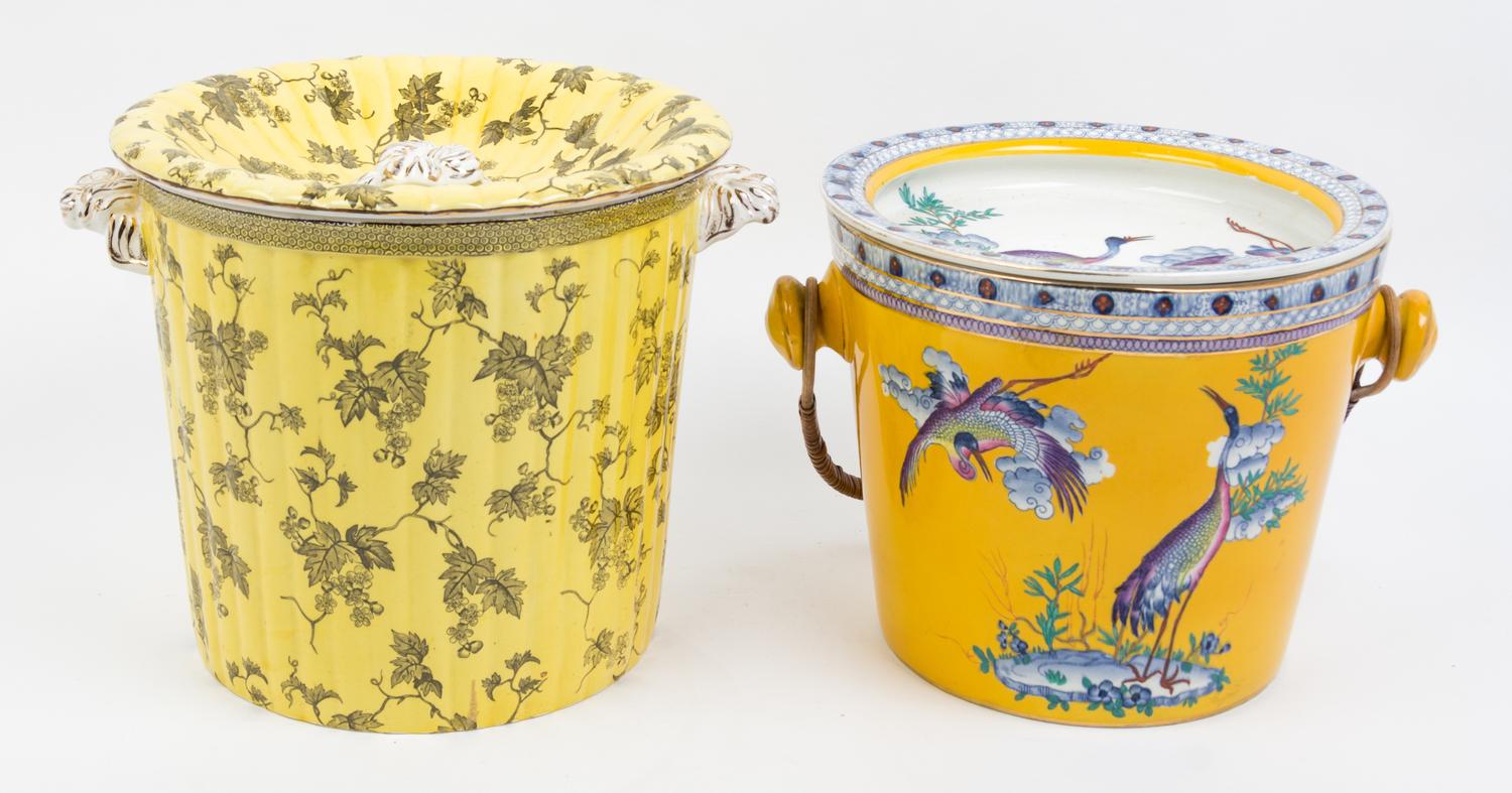 Two English Transfer Decorated Chamber Pots Height of taller 10 5/8 inches.