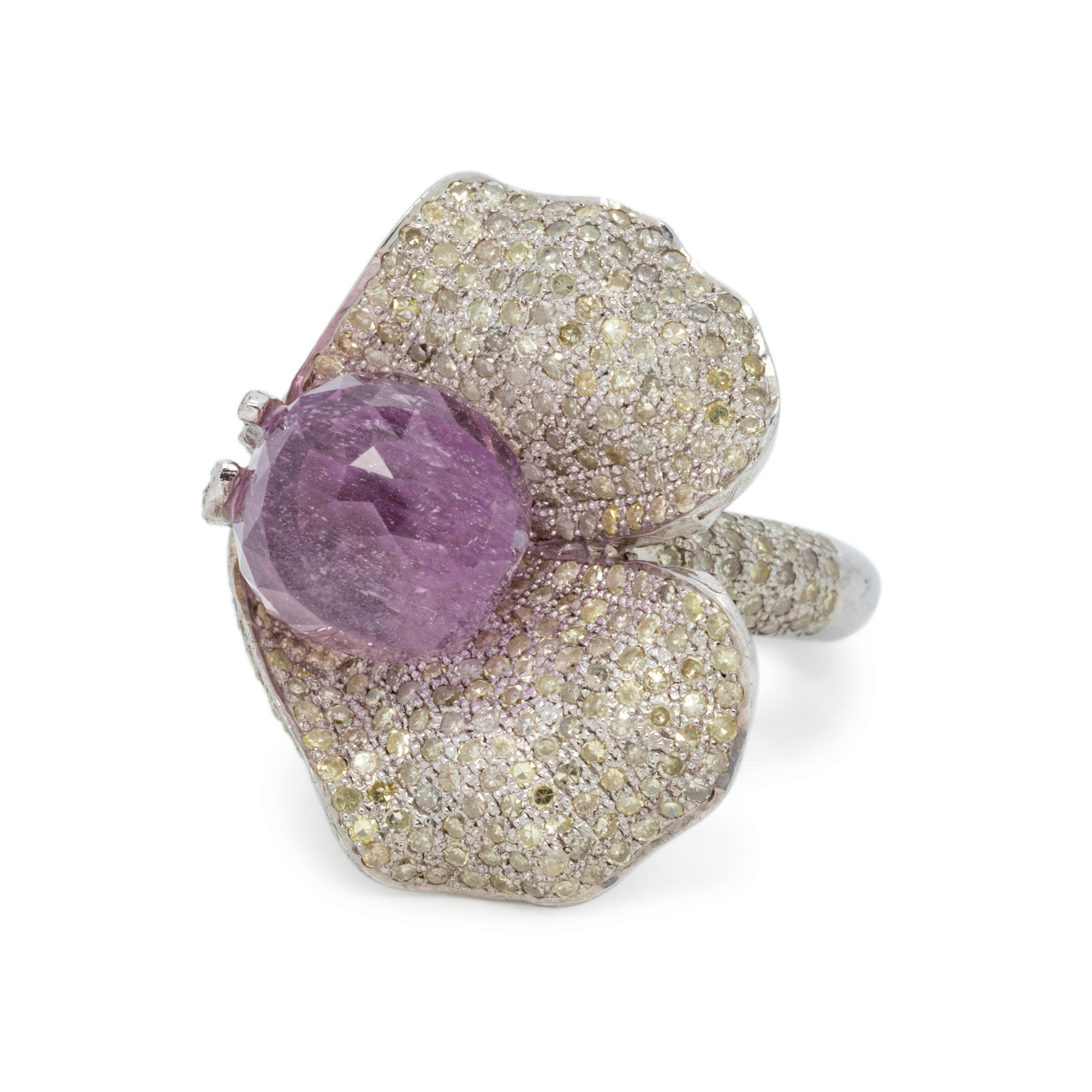 MORGANITE AND DIAMOND FLOWER RING