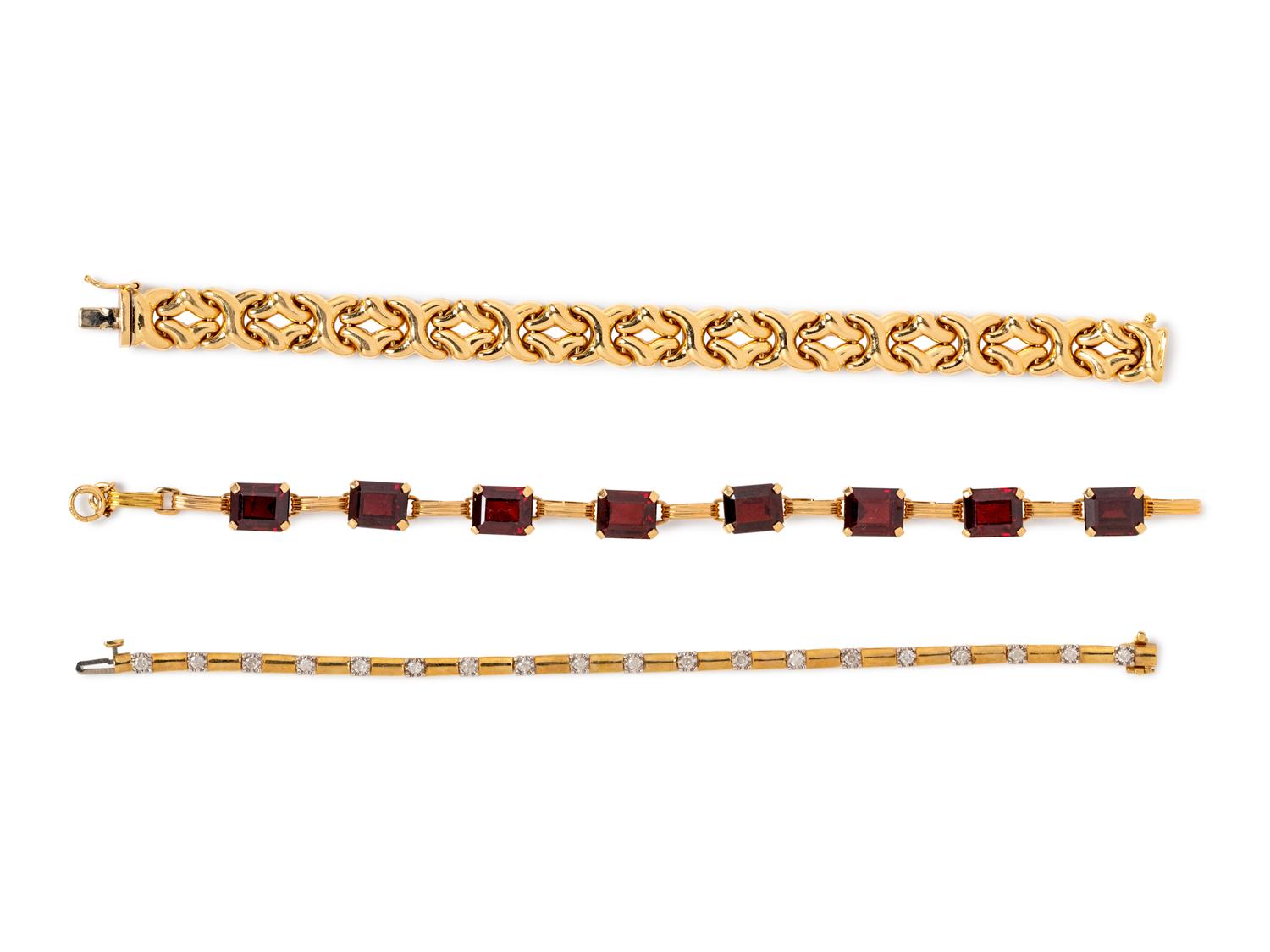 A Collection of Yellow Gold Bracelets,