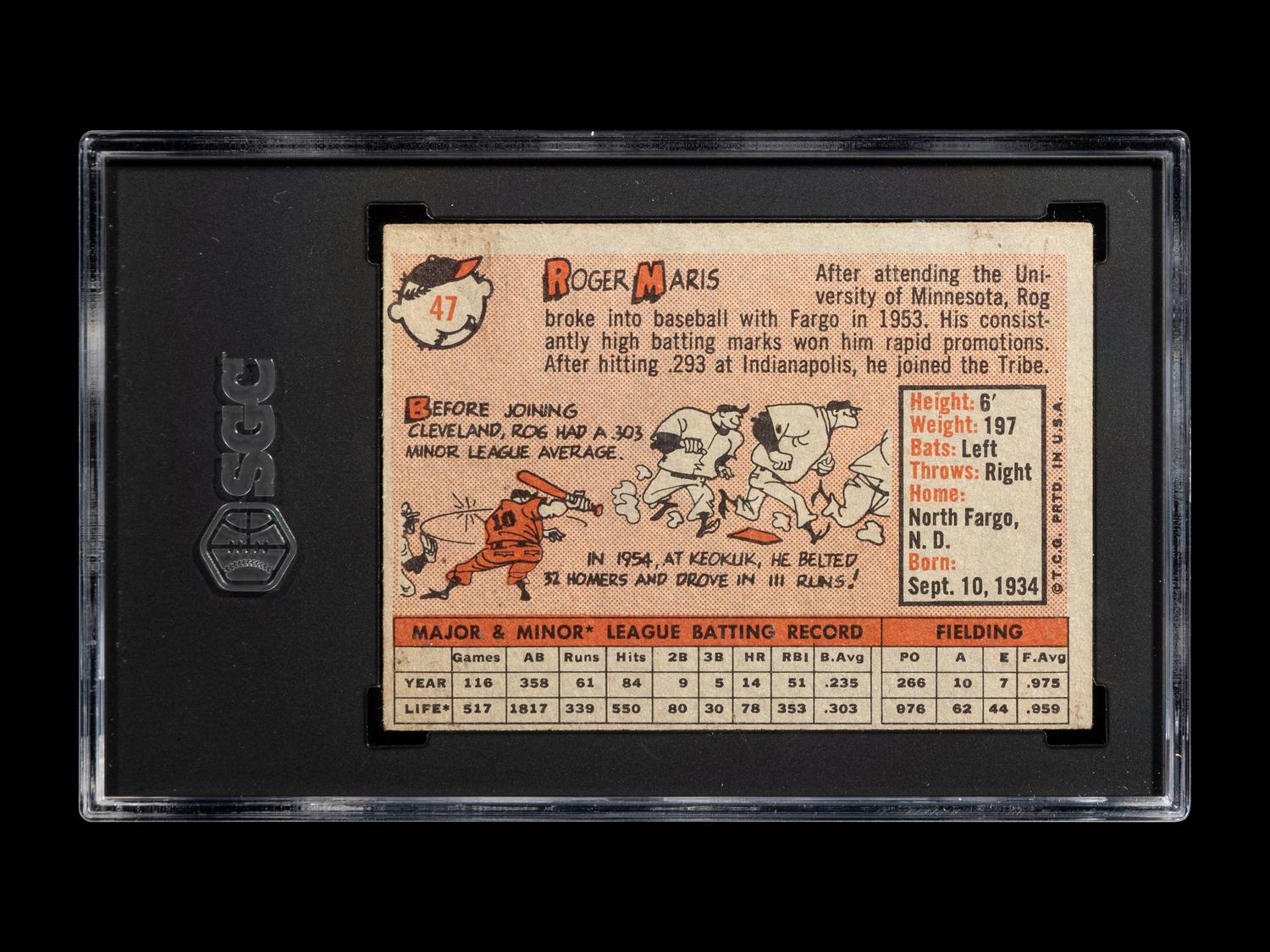 A 1958 Topps Roger Maris Rookie Baseball Card No. 47 (SGC 3 VG)