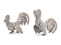 A Pair of Spanish Silver Cockerels