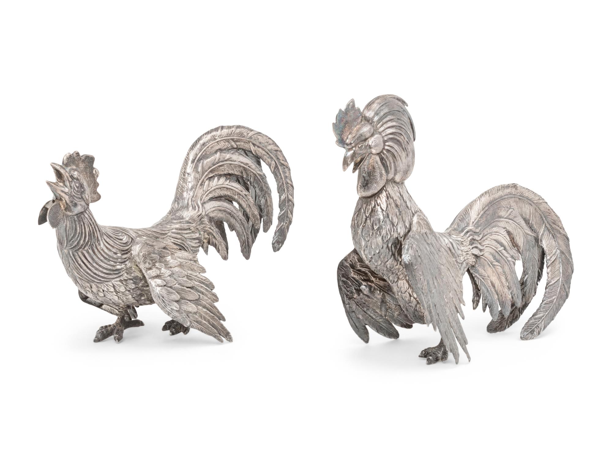 A Pair of Spanish Silver Cockerels