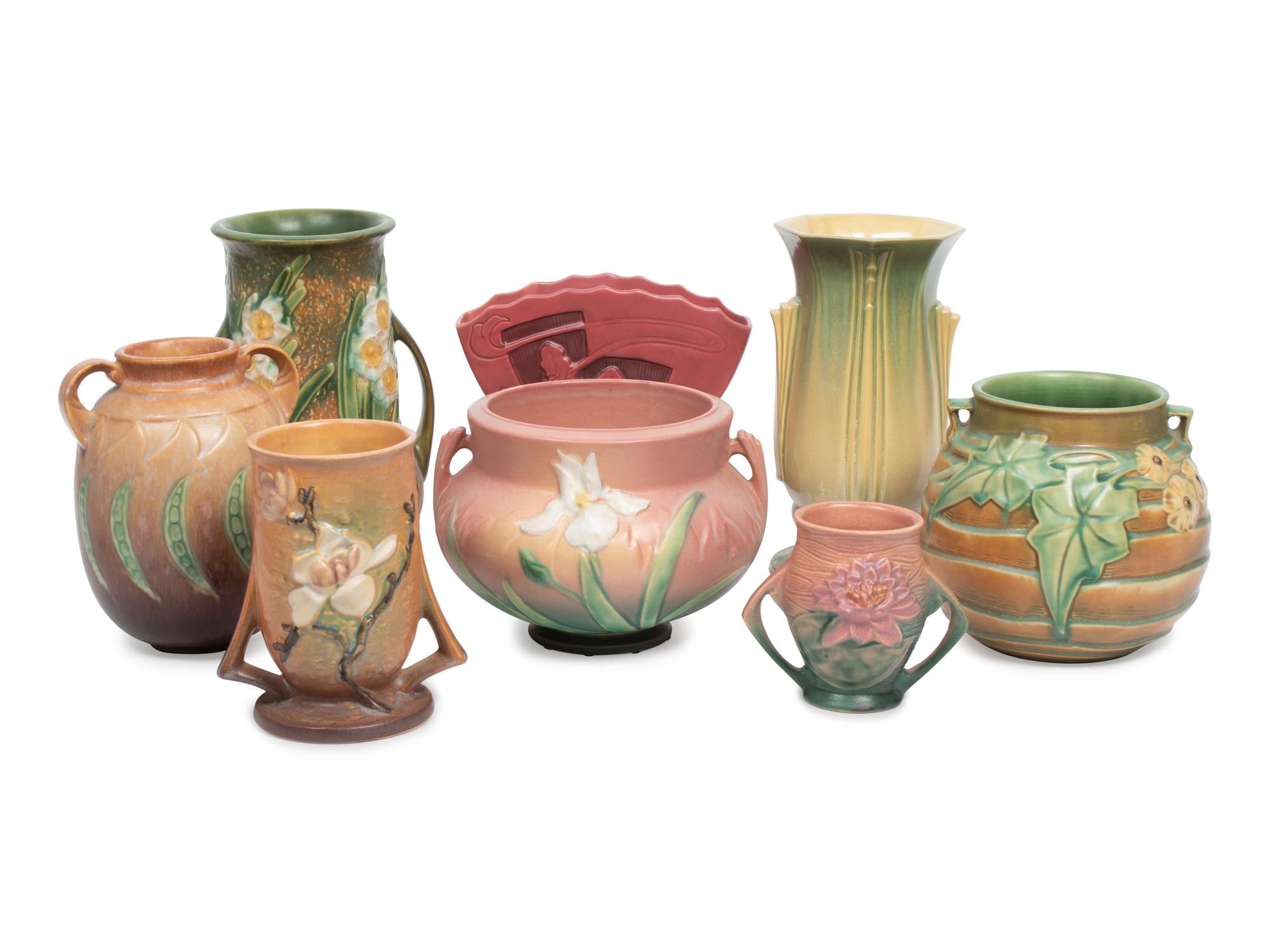 A Group of Eight Roseville Pottery Vases — 20TH CENTURY