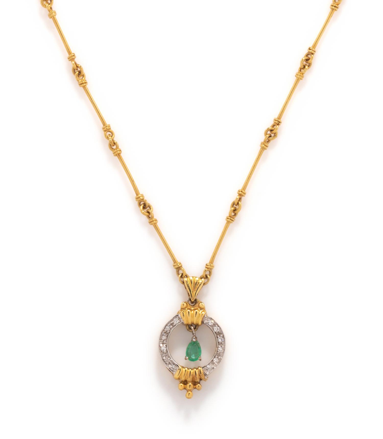 BICOLOR GOLD, DIAMOND AND EMERALD NECKLACE