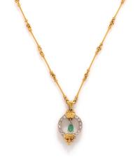 BICOLOR GOLD, DIAMOND AND EMERALD NECKLACE