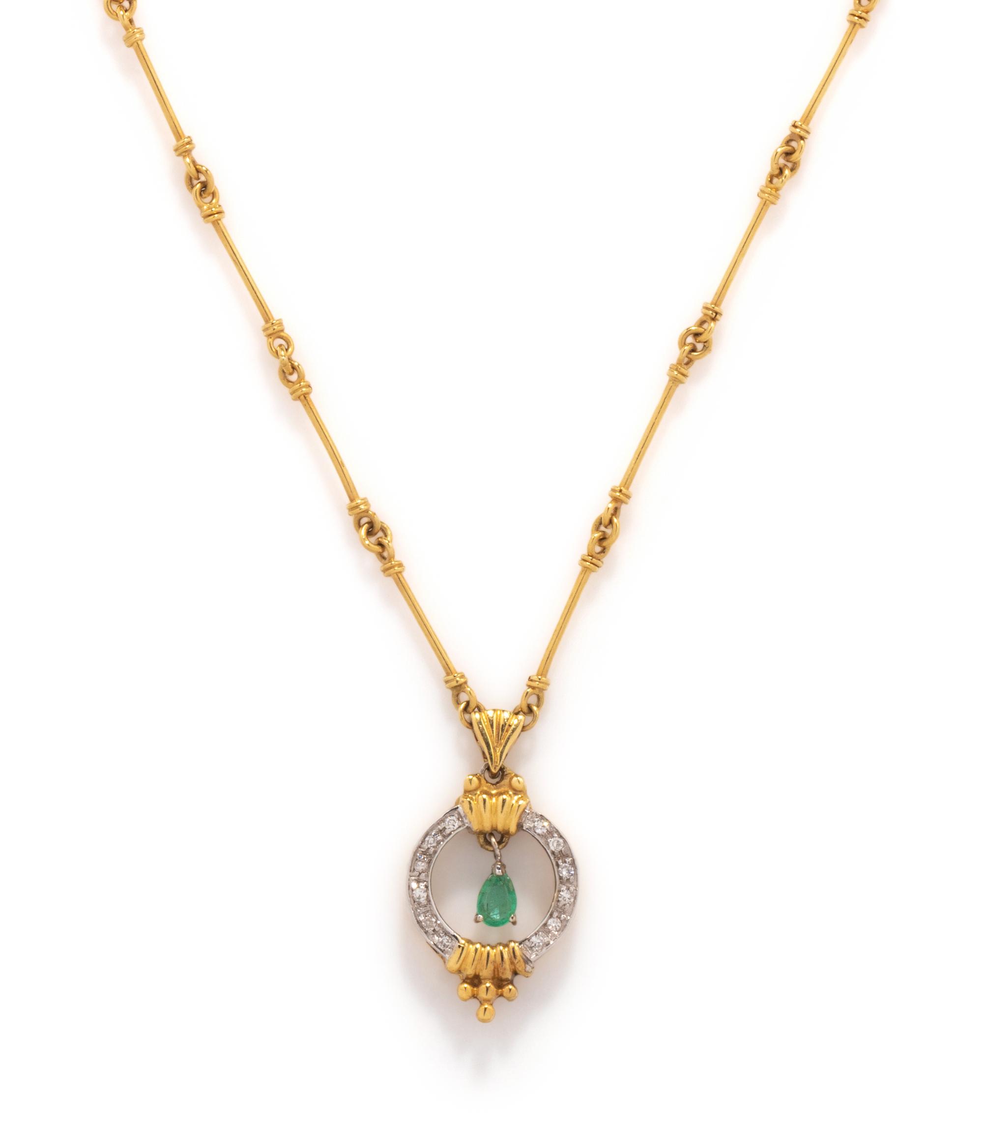 BICOLOR GOLD, DIAMOND AND EMERALD NECKLACE
