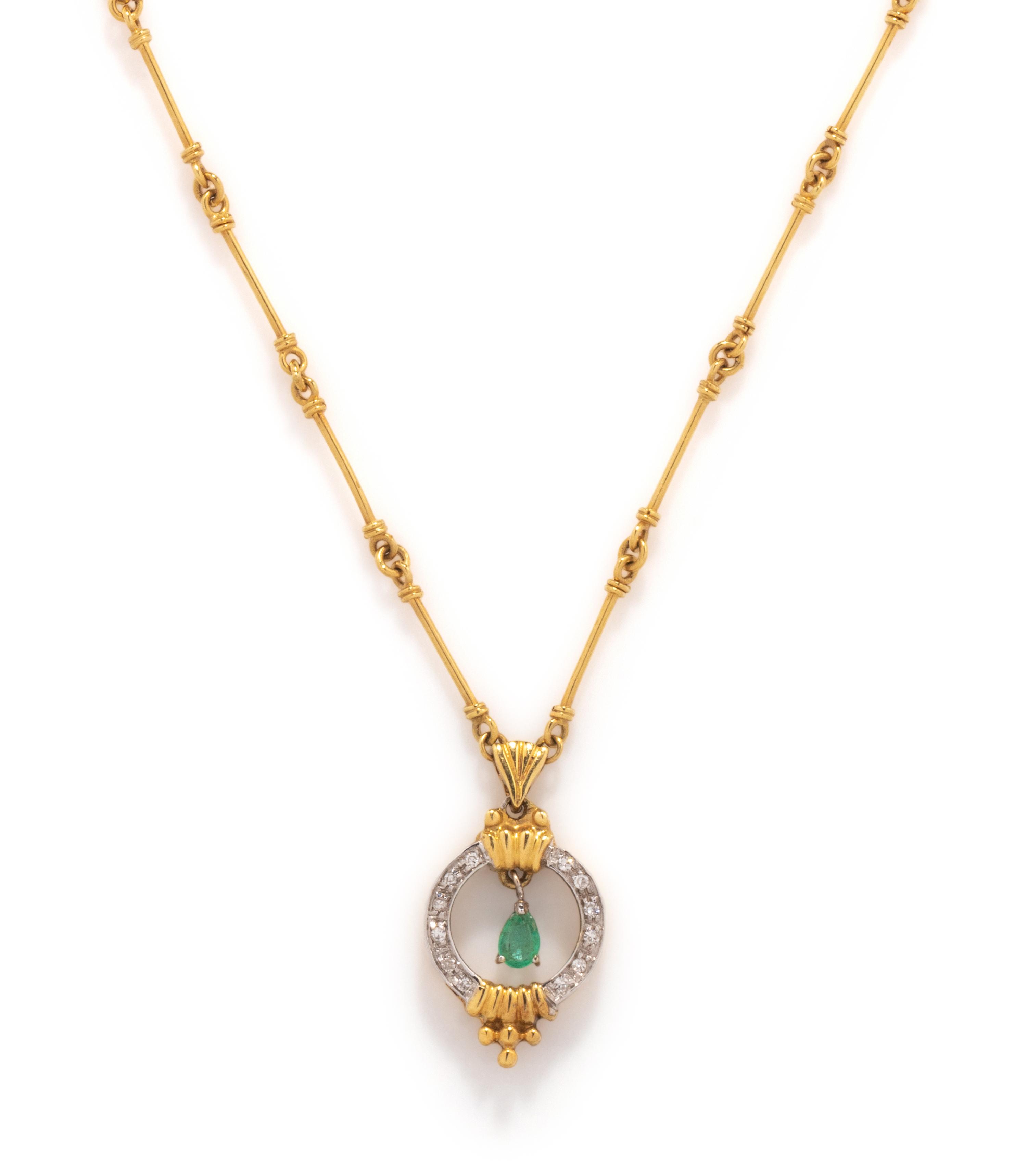 BICOLOR GOLD, DIAMOND AND EMERALD NECKLACE