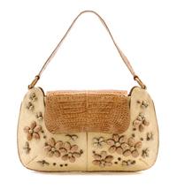 A Nancy Gonzalez Tan Crocodile and Wicker Bag, 12 1/2 x 7 x 1 1/2 inches.