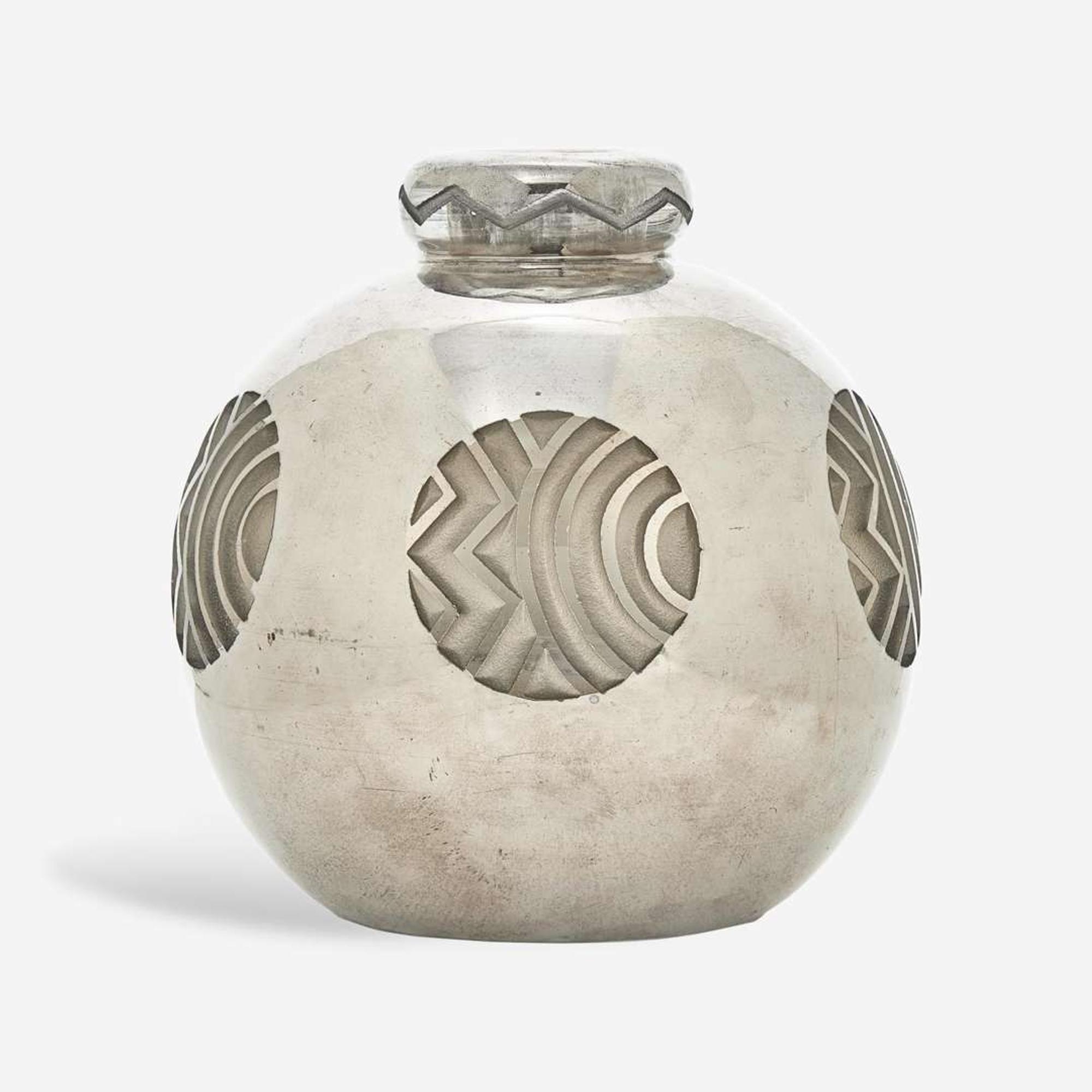 Jean Luce (French, 1895-1964) Rare Art Deco Silvered Vase, France, 1930s