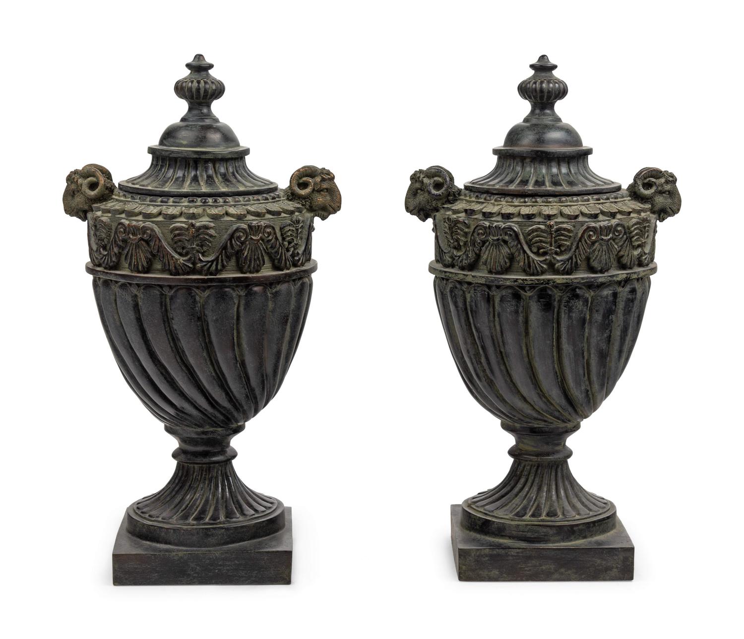 A Pair of Neoclassical Style Resin Urns