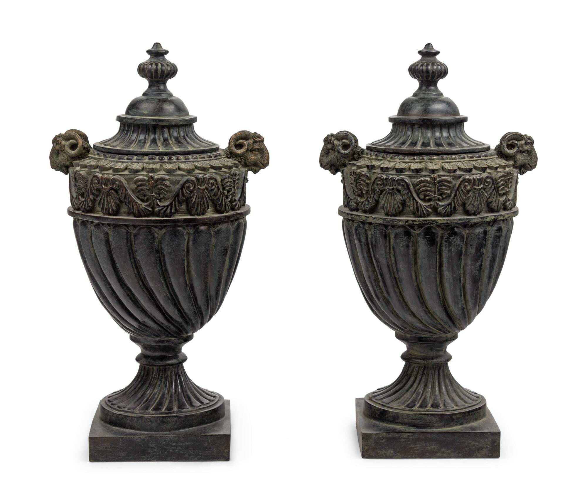 A Pair of Neoclassical Style Resin Urns