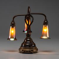 Table Lamp with Quezal Shades American, 20th Century