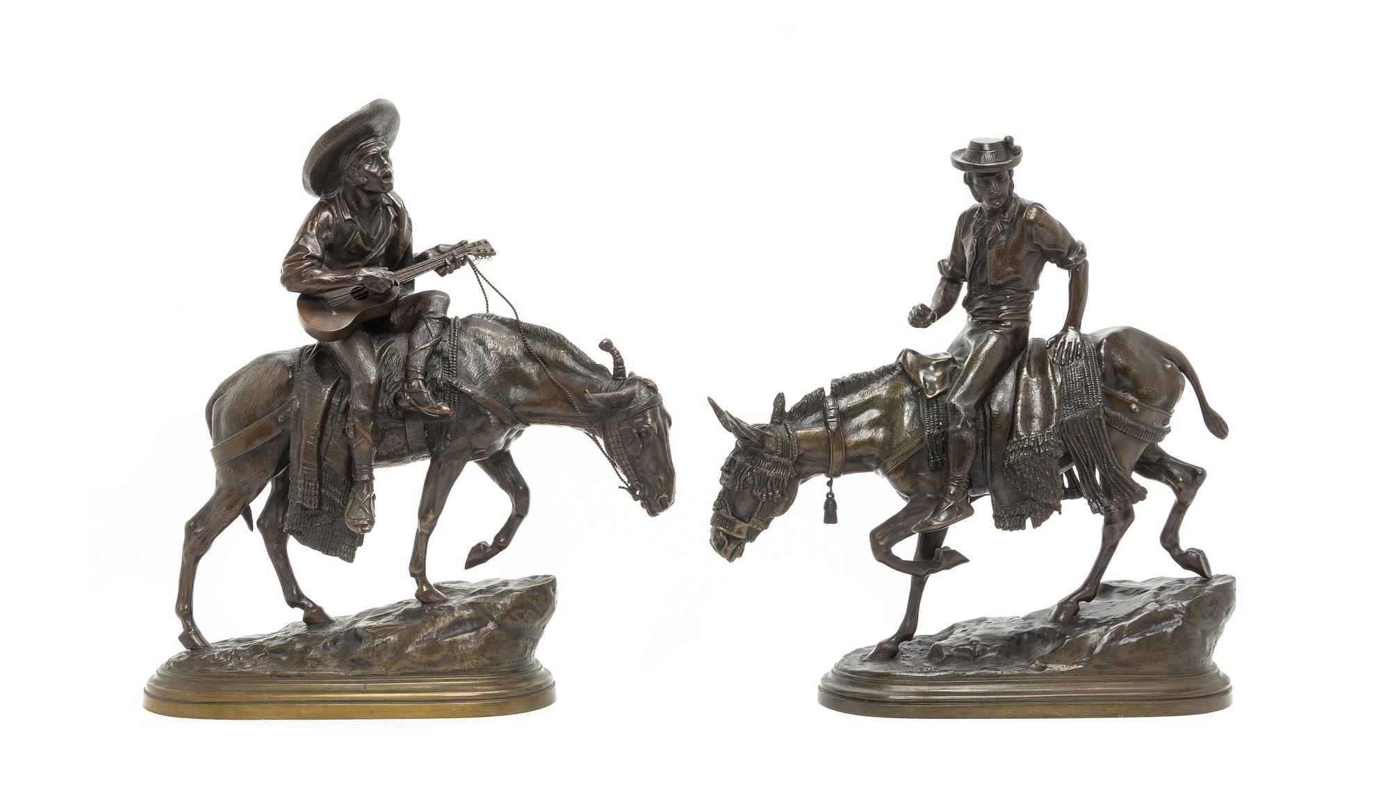 A Pair of French Bronze Figural Groups, AFTER ISIDORE BONHEUR (1827-1901, EARLY 20TH CENTURY, Height of taller 15 inches. — AFTER ISIDORE BONHEUR (1827-1901), EARLY 20TH CENTURY,
