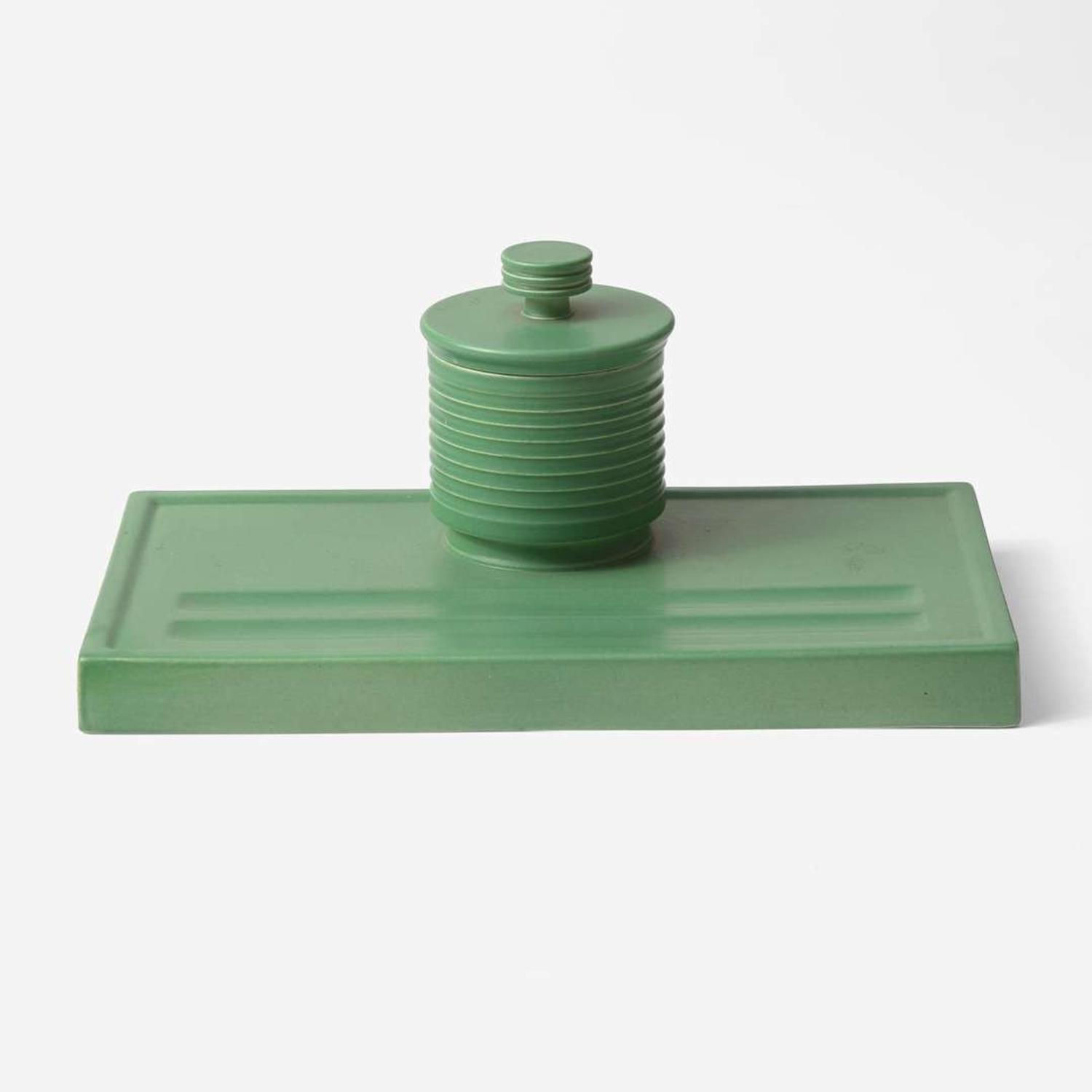 A Wedgwood Keith Murray (1892-1981) Designed Matt Green Inkstand UK, 1930s