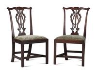 A Pair of Chippendale Volute-Carved Mahogany Side Chairs