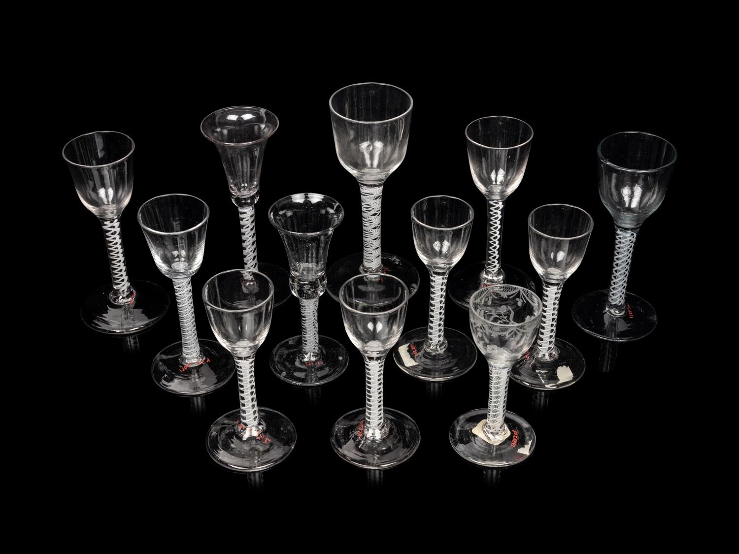 A Group of Twelve English Glass Wine Stems