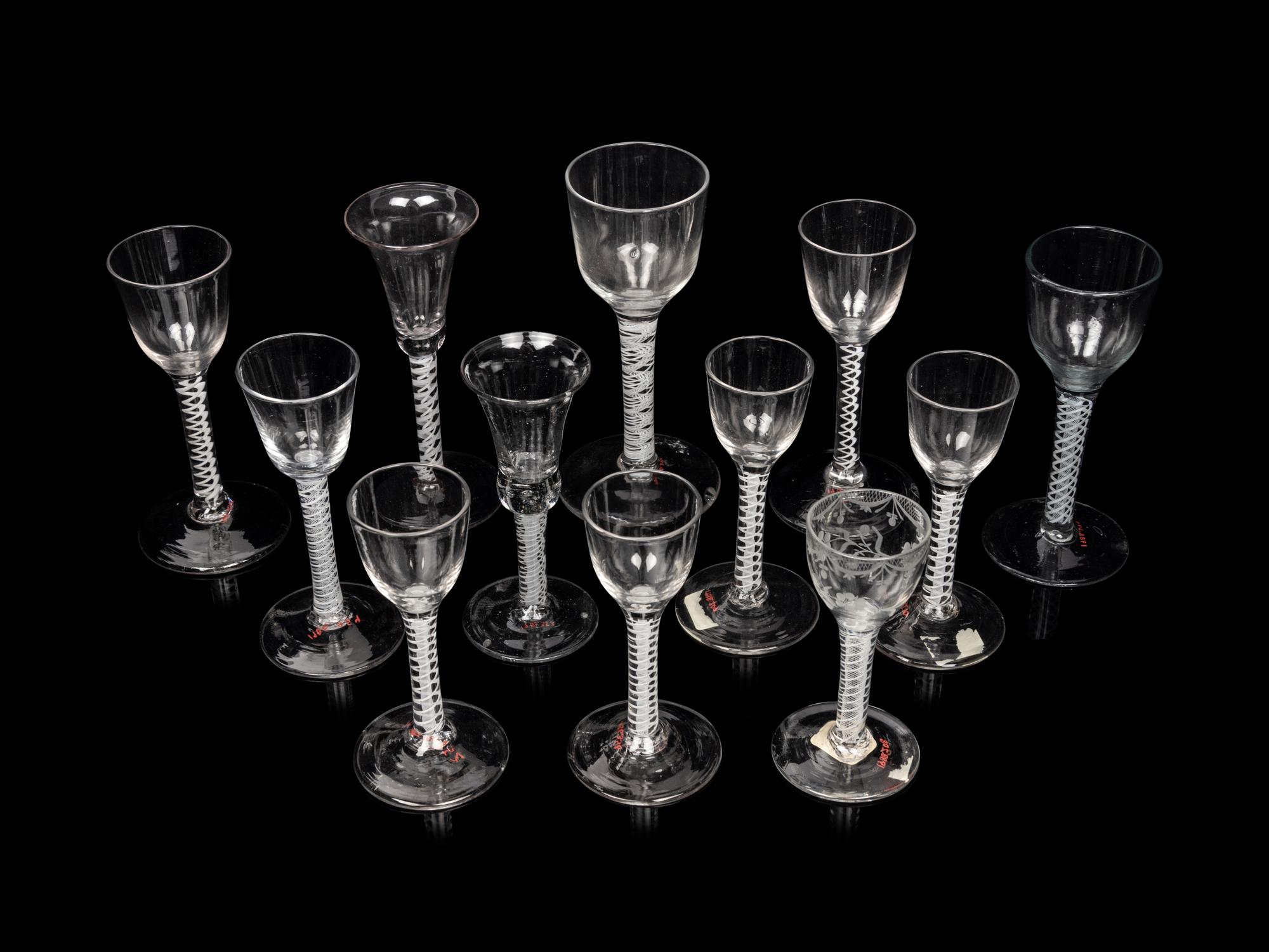 A Group of Twelve English Glass Wine Stems