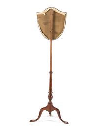 An English Fruitwood Shield-Form Fire Screen