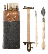 [TOOLS & INSTRUMENTS]. Pocket drafting set with bone beam compass, mechanical pencil, and drafting eraser/sharpener. Ca late 18th-early 19th century.