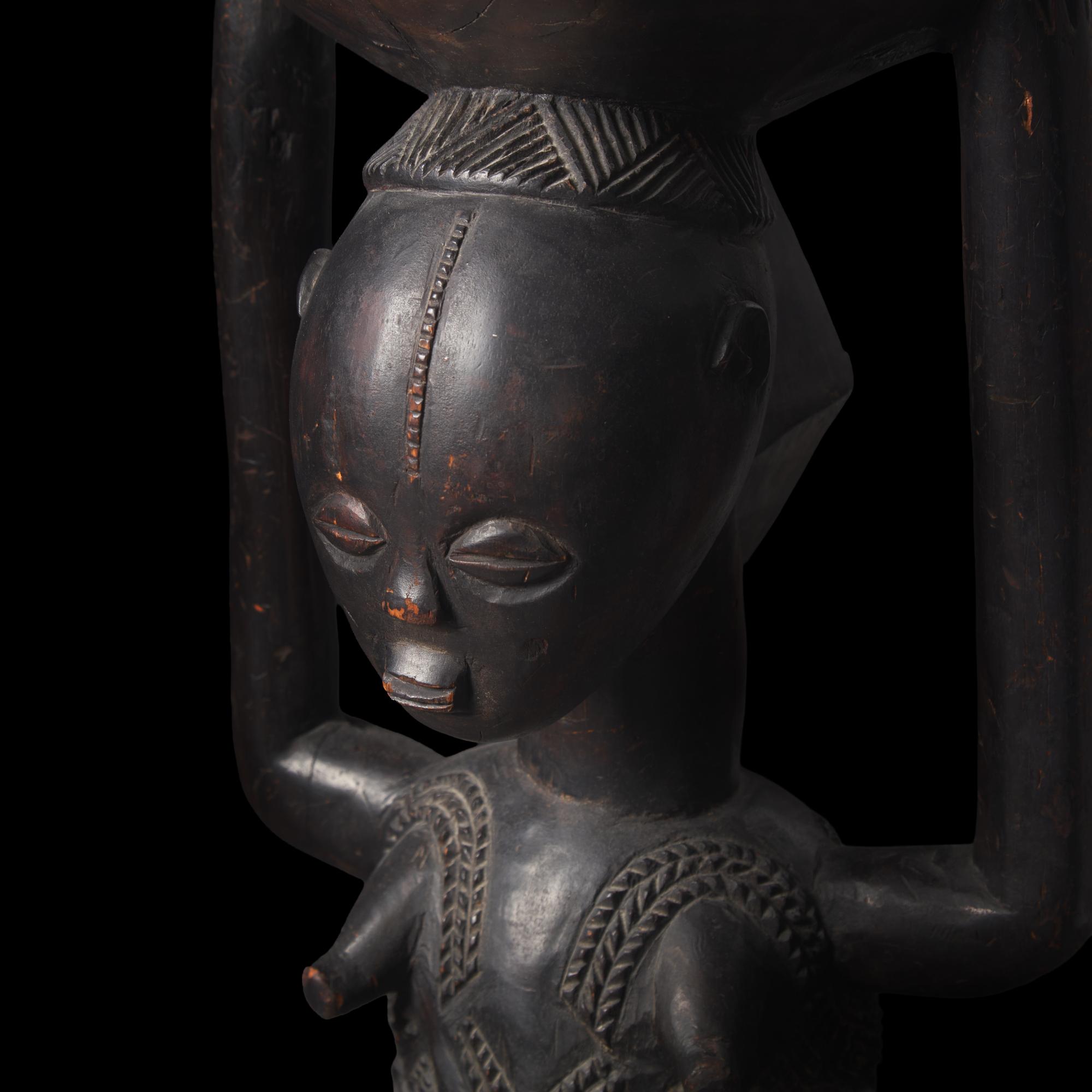 A Luba Wood Caryatid Stool