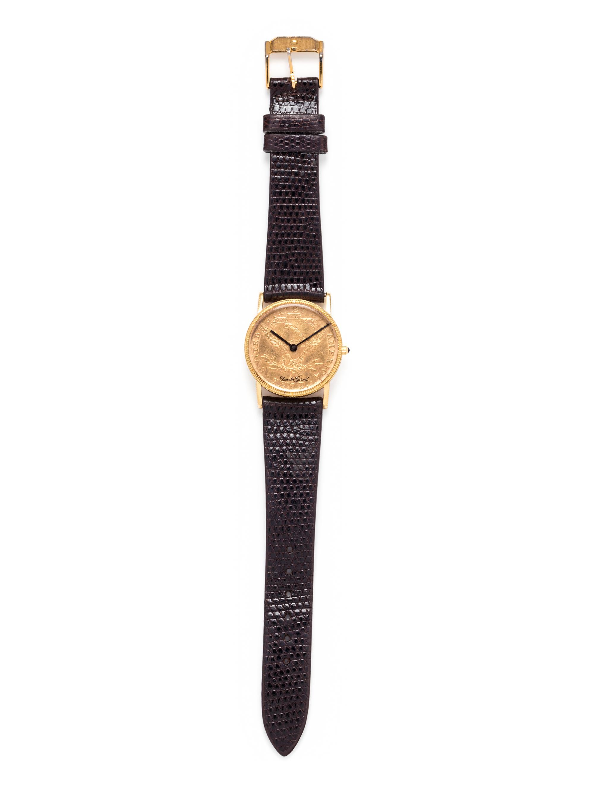 BUECHE GIROD, 18K YELLOW GOLD US $10 COIN WRISTWATCH