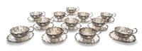 A Set of Twelve American Silver Teacups and Saucers, Gorham Mfg. Co., Providence, RI, 20th Century, each with a foliate decorated borde