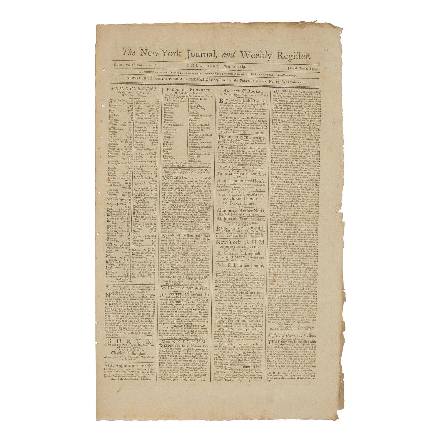 [Bill of Rights] Madison Proposes the Bill of Rights in a Local New York Newspaper