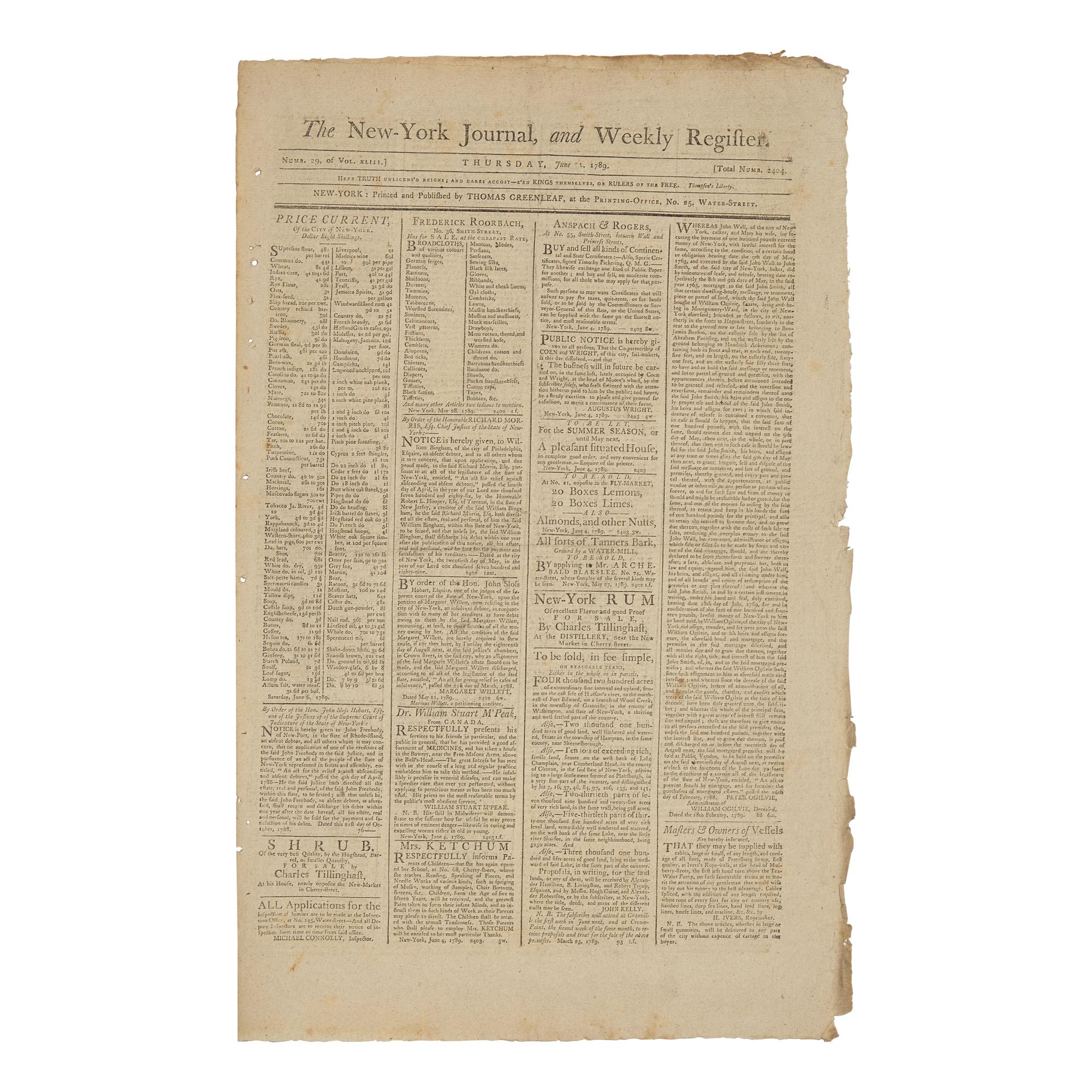 [Bill of Rights] Madison Proposes the Bill of Rights in a Local New York Newspaper