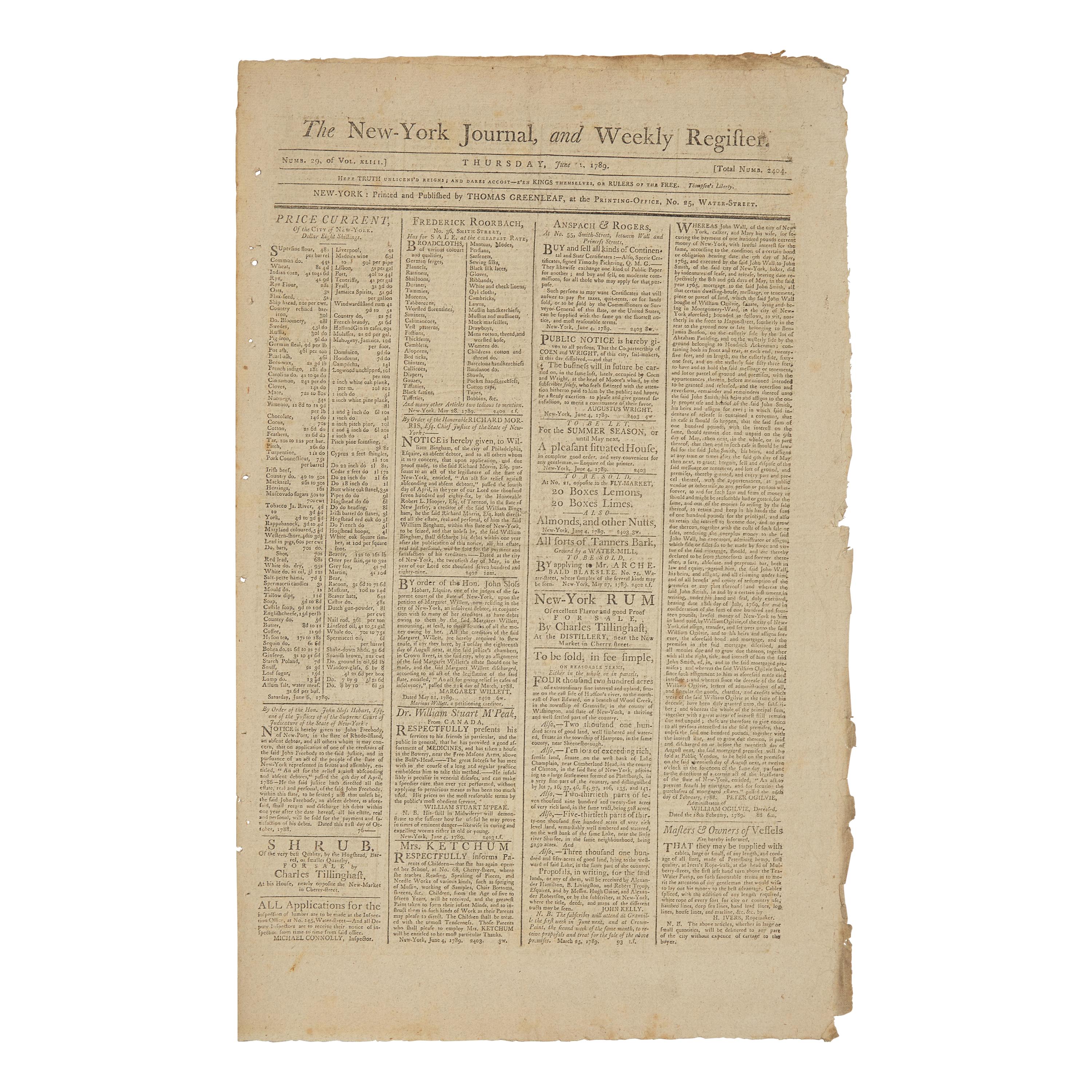 [Bill of Rights] Madison Proposes the Bill of Rights in a Local New York Newspaper