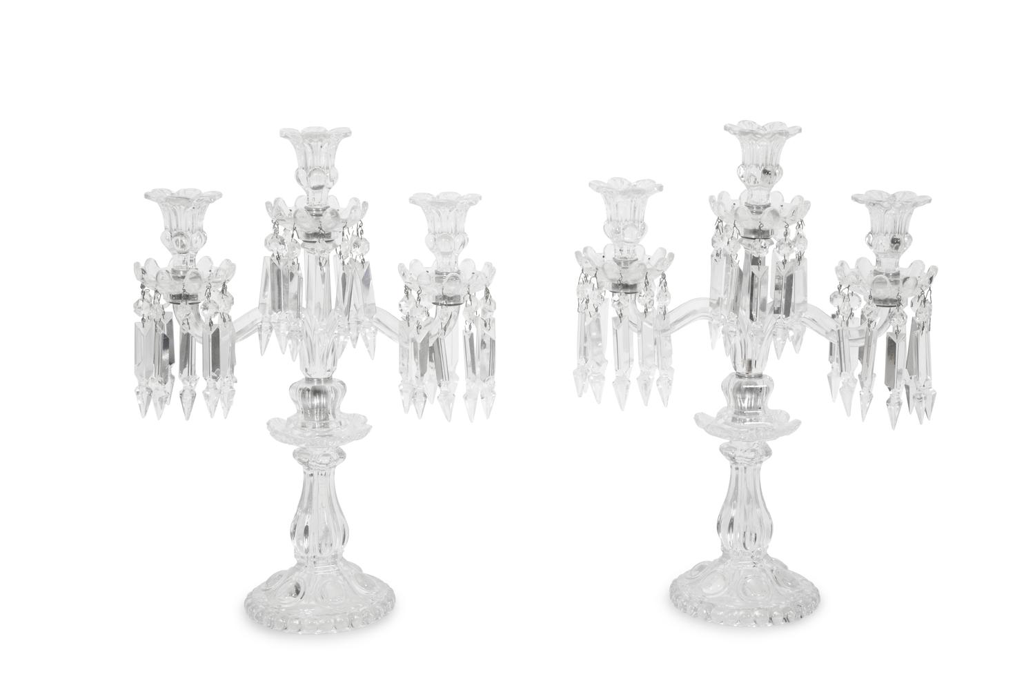 A Pair of Baccarat Molded Glass Three-Light Candelabra