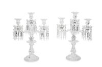 A Pair of Baccarat Molded Glass Three-Light Candelabra