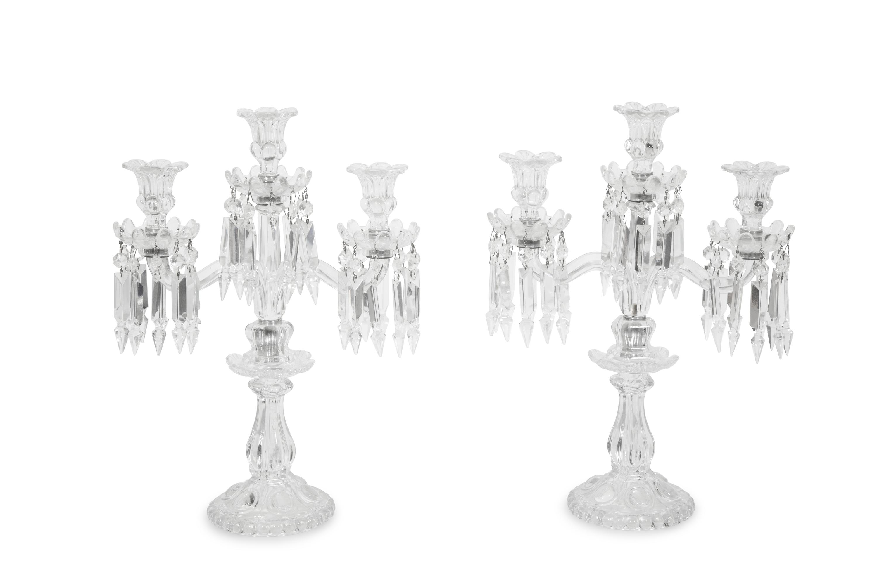 A Pair of Baccarat Molded Glass Three-Light Candelabra